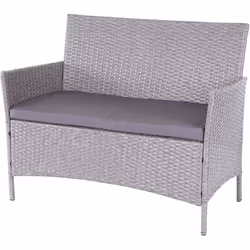 Banc de jardin banquette en polyrotin gris avec coussin gris Avec accoudoirs Tissu de coussin avec zip, hydrofuge, 100% polye ...