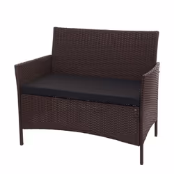 Banc de jardin balcon terrasse en polyrotin marron oreiller noir