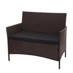 Banc de jardin balcon terrasse en polyrotin marron oreiller noir