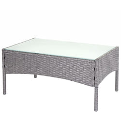 Table basse de jardin table d'appoint en poly-rotin avec plaque de verre gris 040005060