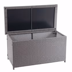 Coffre de rangement en polyrotin pour jardin gris basic 51x100x50cm 170L Peut également être utilisé comme table de buffet No ...