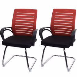 Lot de 2 chaises de conférence visiteur en tissu/textile rouge forme ergonomique Dossier de forme ergonomique Siège avec acco ...
