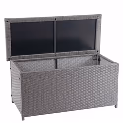 Coffre de rangement en polyrotin pour jardin gris basic 63x135x52cm 320L Peut également être utilisé comme table de buffet No ...
