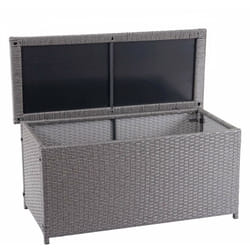 Coffre de rangement pour jardin en polyrotin gris avec roulettes rangement coussins 63x135x52cm 320L 040001372