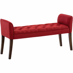 Banc banquette capitonné en tissu rouge style Chesterfield avec pieds en bois marron foncé Assise confortable Housse de siège ...