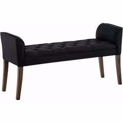 Banc banquette capitonné en tissu noir style Chesterfield avec pieds en bois marron foncé Assise confortable Housse de siège: ...