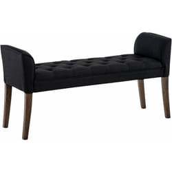 Décoshop26 - Banc banquette capitonné en tissu noir avec pieds en bois marron foncé largeur 133cm BAN10099