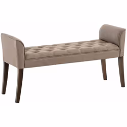 Banc banquette capitonné en tissu taupe style Chesterfield avec pieds en bois marron foncé Assise confortable Housse de siège ...