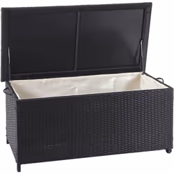Coffre de rangement en polyrotin pour jardin noir premium, 51x100x50cm 170L Peut également être utilisé comme table de buffet ...