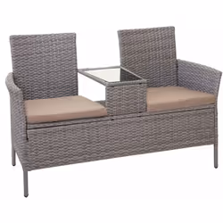 Banc en polyrotin avec table canapé de jardin, 132cm gris, coussins crème Avec la table intégrée, ce banc chic met des accent ...