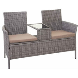 Banc en polyrotin avec table fauteuils chaises de jardin 132cm gris coussin crème 040001140