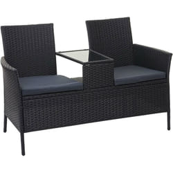 Décoshop26 - Banc en polyrotin avec table fauteuils chaises de jardin 132cm noir coussin gris foncé 040001141