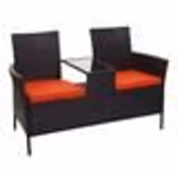 Banc de jardin - Polyrotin - 132 cm - Noir - Coussins terracota - Élégance chic