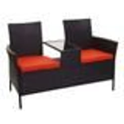 Banc de jardin - Polyrotin - 132 cm - Noir - Coussins terracota - Élégance chic