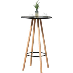 Décoshop26 - Table haute ronde avec repose-pieds hauteur 107 cm en mdf noir design scandinave TAB10069
