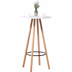 Table haute ronde Cette table de bar ronde séduit par son design scandinave et ses pieds fuselés et évasés. Il est fabriqué e ...