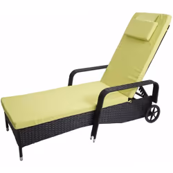 Chaise longue relaxation, transat de jardin bain de soleil, poly rotin anthracite, housse vert clair Conception stable grâce  ...