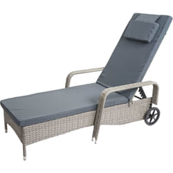 Décoshop26 - Chaise longue relaxation transat de jardin bain de soleil poly rotin gris housse gris 040004239