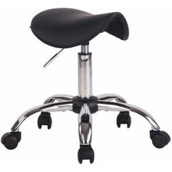 Tabouret de travail sur roulettes en synthétique noir support en métal chromé TABO10195
