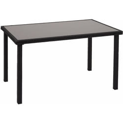 Table en polyrotin plateau en verre pour balcon jardin terrasse 120x75cm noir 040005084