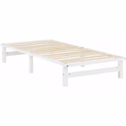 Lit palette avec sommier à lattes 90x200 cm en bois massif blanc Ce lit simple en bois massif ressemble à la conception d'un  ...