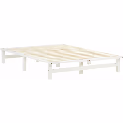 Lit palette avec sommier à lattes 140x200 cm en bois massif blanc Ce lit simple en bois massif ressemble à la conception d'un ...