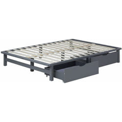 Lit palette en bois massif gris 140x200 cm avec tiroirs de rangement et sommier à lattes LIT06239