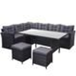 Ensemble complet de salon de jardin terrasse balcon veranda en polyrotin noir coussin gris fonce avec tabouret par 2