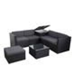 Salon de jardin fauteuil table coffre pouf en poly-rotin pour balcon jardin anthracite coussin gris fonce
