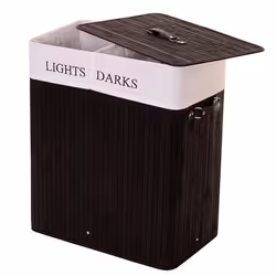 Corbeille à linge - Décoshop26 - Bambou noir - 100L - 2 compartiments - Avec couvercle