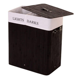 Corbeille à linge - Décoshop26 - Bambou noir - 100L - 2 compartiments - Avec couvercle
