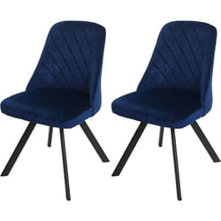 Ensemble de 2 chaises de salle à manger rembourrée en velours bleu coutures décoratives pieds métallique CDS04477