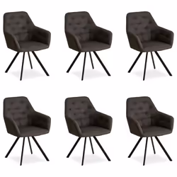 Chaises de salle à manger - Noname - Lot de 6 - Revêtement tissu anthracite - Pieds en métal noir - Confortables