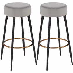 Lot de 2 tabourets de bar en tissu velours gris cadre en métal Avec repose-pieds couleur or Confortablement rembourré et soli ...