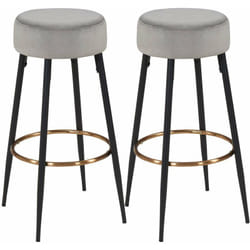 Lot de 2 tabourets de bar en tissu velours gris cadre en métal avec repose-pieds TDB09149