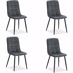 Lot de 4 chaises de salle à manger cuisine en tissu velours gris L'assise et le dossier sont recouverts d'un tissu velours gr ...
