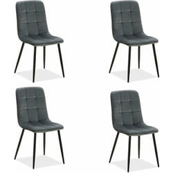 Lot de 4 chaises de salle à manger cuisine confortable et moderne en tissu velours gris pieds en métal noir CDS06202