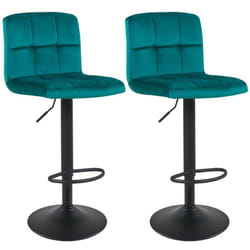 Lot de 2 tabourets de bar avec dossier tissu velours bleu pétrole hauteur réglable repose-pieds TDB09155