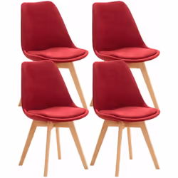 Lot de 4 chaises de salle à manger design scandinave en tissu velours rouge pieds bois clair Cette chaise au design unique se ...