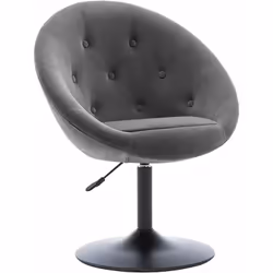 Fauteuil oeuf capitonné design tissu velours chaise bureau gris Hauteur réglable grâce au vérin pneumatique Pieds stables rev ...
