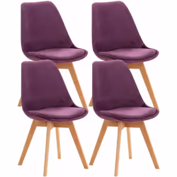 Lot de 4 chaises de salle à manger design scandinave en tissu velours violet pieds bois clair Cette chaise au design unique s ...