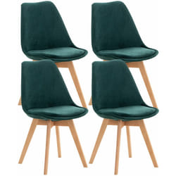 Lot de 4 chaises de salle à manger design scandinave en tissu velours vert pieds bois clair CDS10386
