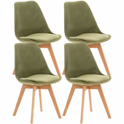 Lot de 4 chaises de salle à manger design scandinave en tissu velours vert clair pieds bois clair