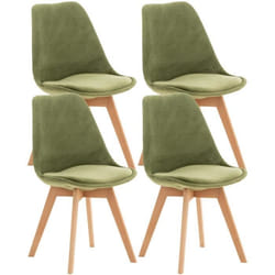 Lot de 4 chaises de salle à manger design scandinave en tissu velours vert clair pieds bois clair
