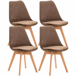 Lot de 4 chaises de salle à manger design scandinave en tissu velours marron fonce pieds bois clair