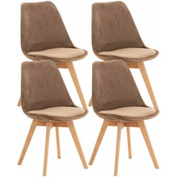 Lot de 4 chaises de salle à manger design scandinave en tissu velours marron pieds bois clair CDS10381