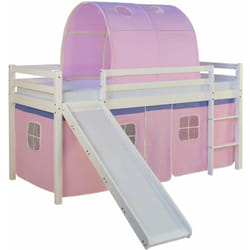Décoshop26 - Lit mezzanine pour enfant avec sommier toboggan tunnel rideau modèle rose 90x200 cm LIT06187