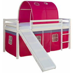 Lit mezzanine pour enfant avec sommier toboggan tunnel rideau modèle rose foncé 90x200 cm LIT06188