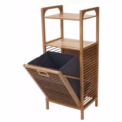 Étagère avec panier à linge étagère de rangement en bambou 95x40x30cm 28l Ce panier à linge chic remplit trois tâches en une ...