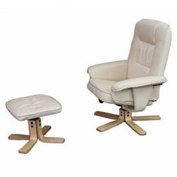 Fauteuil TV relax - Décoshop26 - Inclinable - Rotatif 360° - Synthetique crème - Avec tabouret